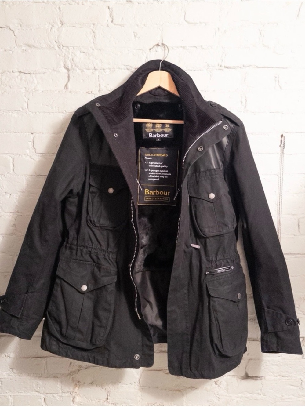 Barbour Black Military Field Jacket with Multi-Pocket Front